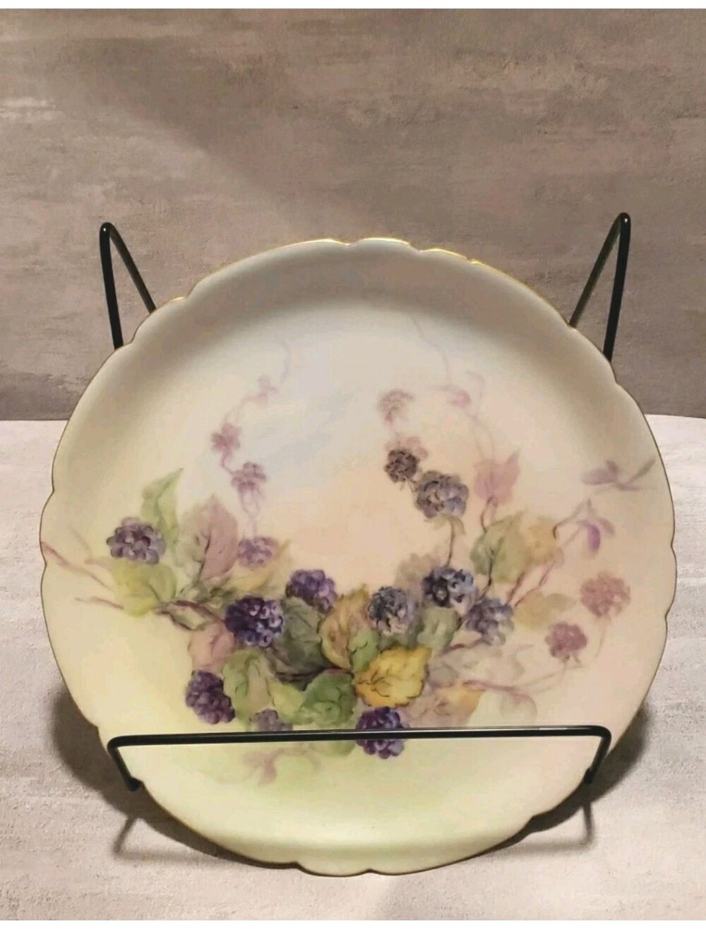 Antique Jean Pouyat Limoges France Handpainted Decorative Plate Berries Leaves